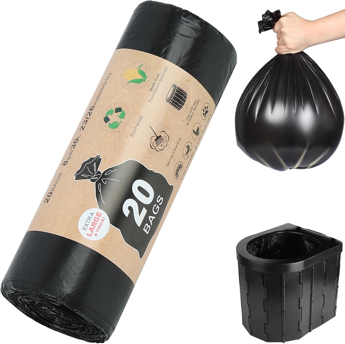 Toiletzak voor camping, 30 l, biologisch afbreekbare hygiënische zakken, biologisch afbreekbare vuilniszakken voor draagbare toiletten, kamperen en reizen