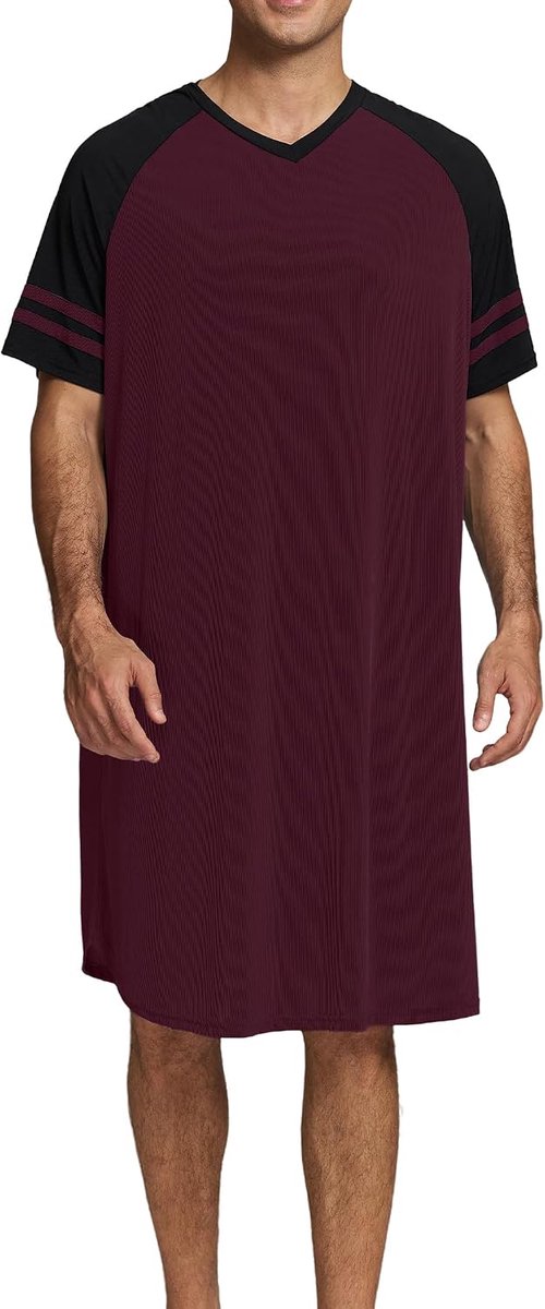 Nachthemd voor heren, zomerpyjama, lang nachthemd, korte mouwen, voor de zomer