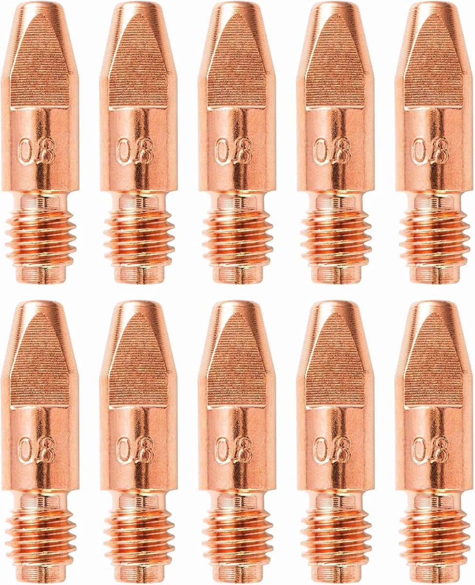 10 stuks 0,8 mm koperen contactpunt, lasmondstukken, stroommondstuk M8, 10 x 0,030 inch lasapparaat, lasaccessoires, slijtageonderdelen, set voor MB36KD MIG MAG lasbrander