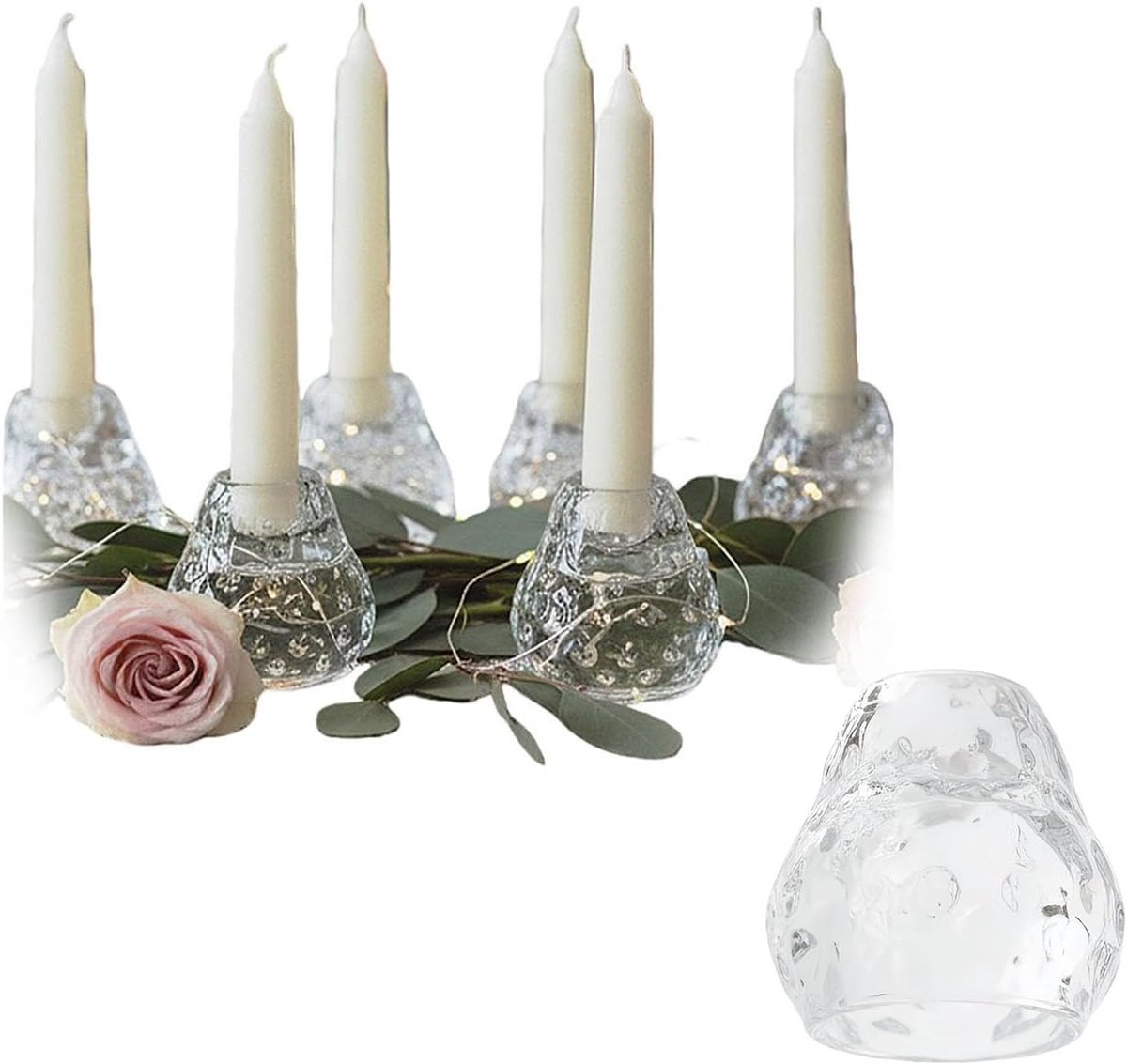 Glas set van 6 aardbeiendesign 2-in-1 voor staafkaarsen en theelichtjes kandelaars glazen decoratie voor feestjes bruiloft woning