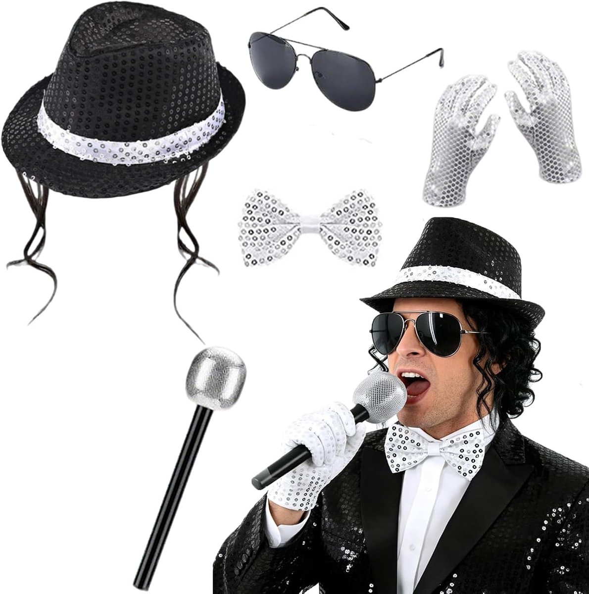 5 stuks Halloweenkostuum voor heren, kostuumaccessoires voor volwassenen, carnavalskostuum, Michael-kostuums, voor bezoek aan Halloween, carnaval, feestjes