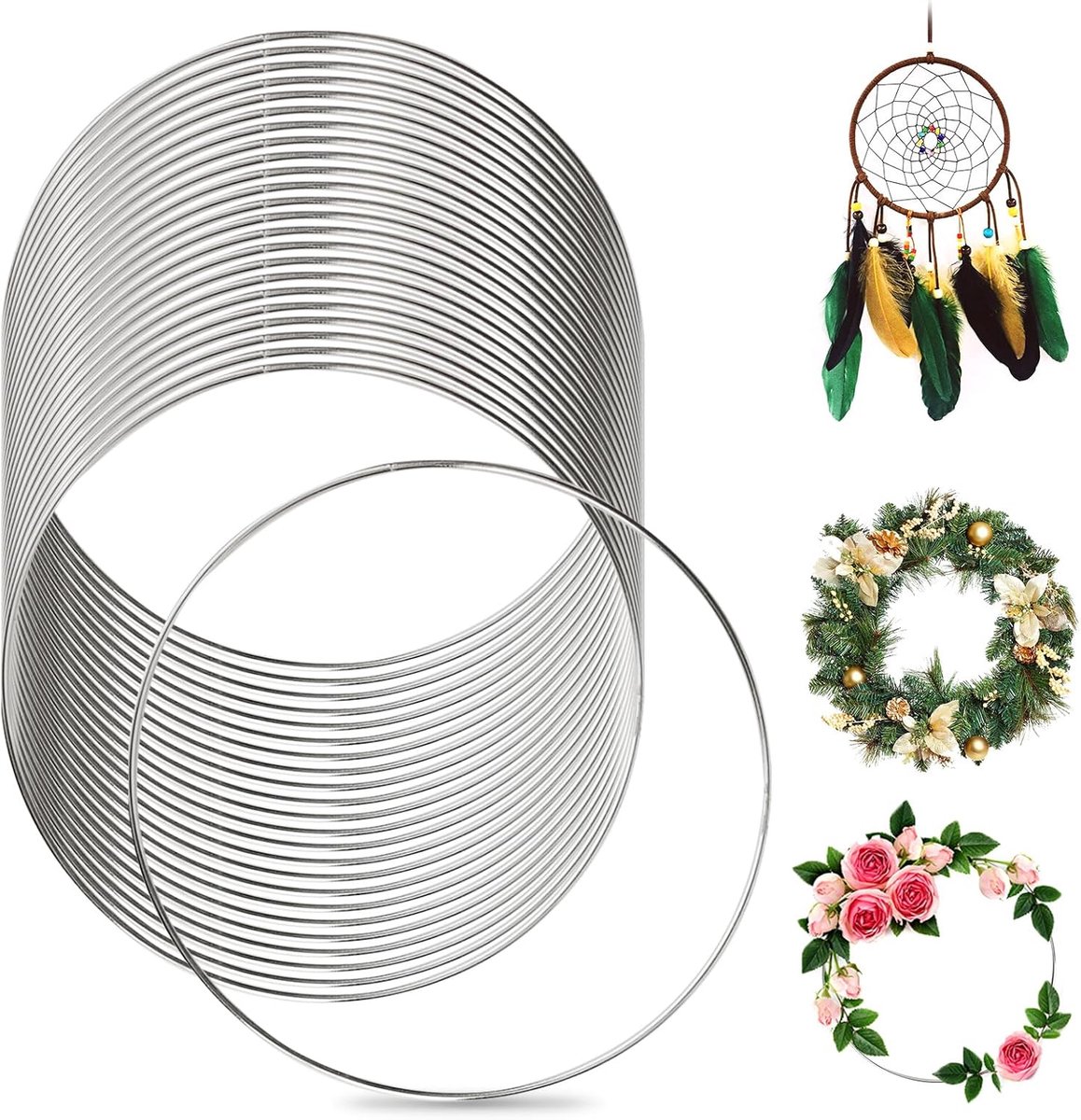 24 stuks 20 cm metalen ringen om te knutselen, dromenvangerringen, decoratieve ringen om op te hangen, draadringen, draadringen om te knutselen, macramé ring voor doe-het-zelf bloemen hoepel