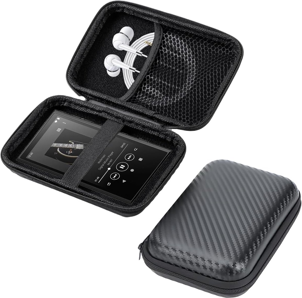 Hoes voor Innioasis G5 4 inch MP3-speler - toergy harde schaal beschermhoes, waterdichte bescherming tegen stoten Organizer-tas met USB-kabel en ruimte voor geheugenkaart, zwart