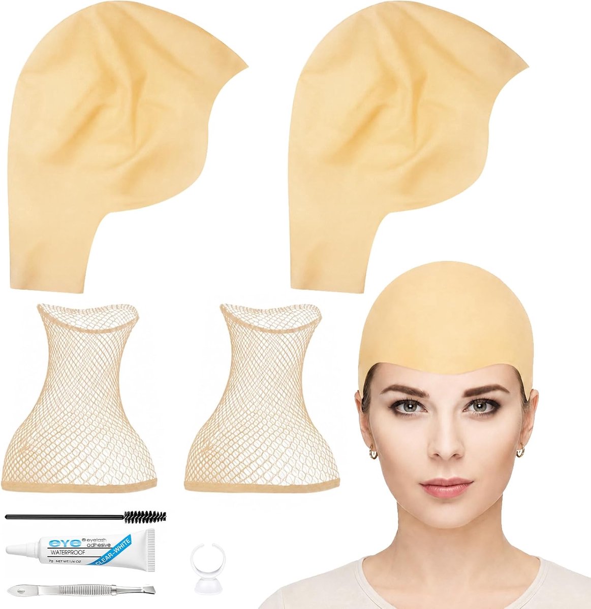 2 stuks slakkapjes latex voor volwassenen, latex kale pruik
