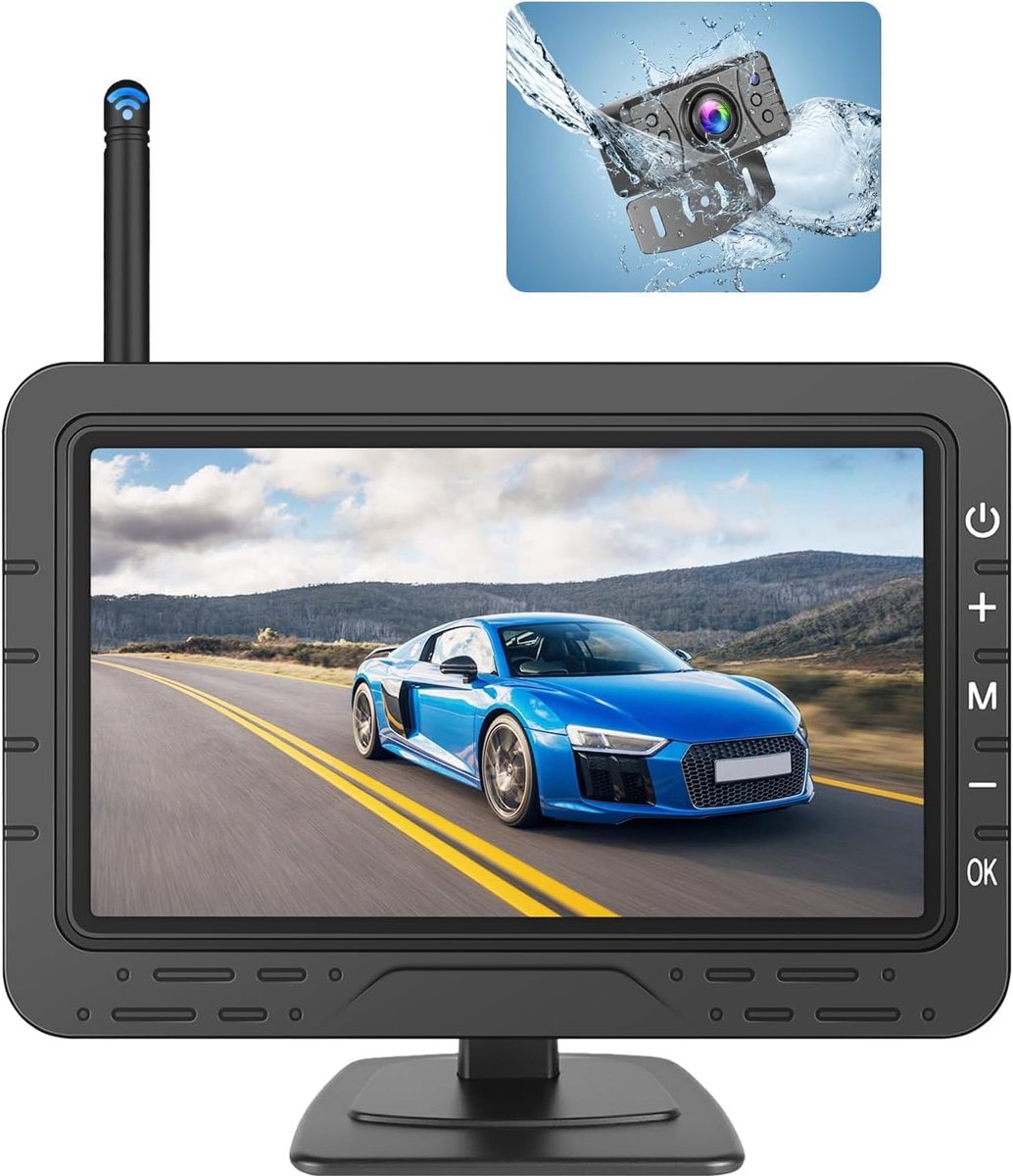 IP68 waterdichte digitale achteruitrijcamera monitor set draadloos, 4,3 inch TN monitor nachtzicht achteruitrijcamera DIY parkeerlijn compact eenvoudige installatie voor campers, aanhangers en