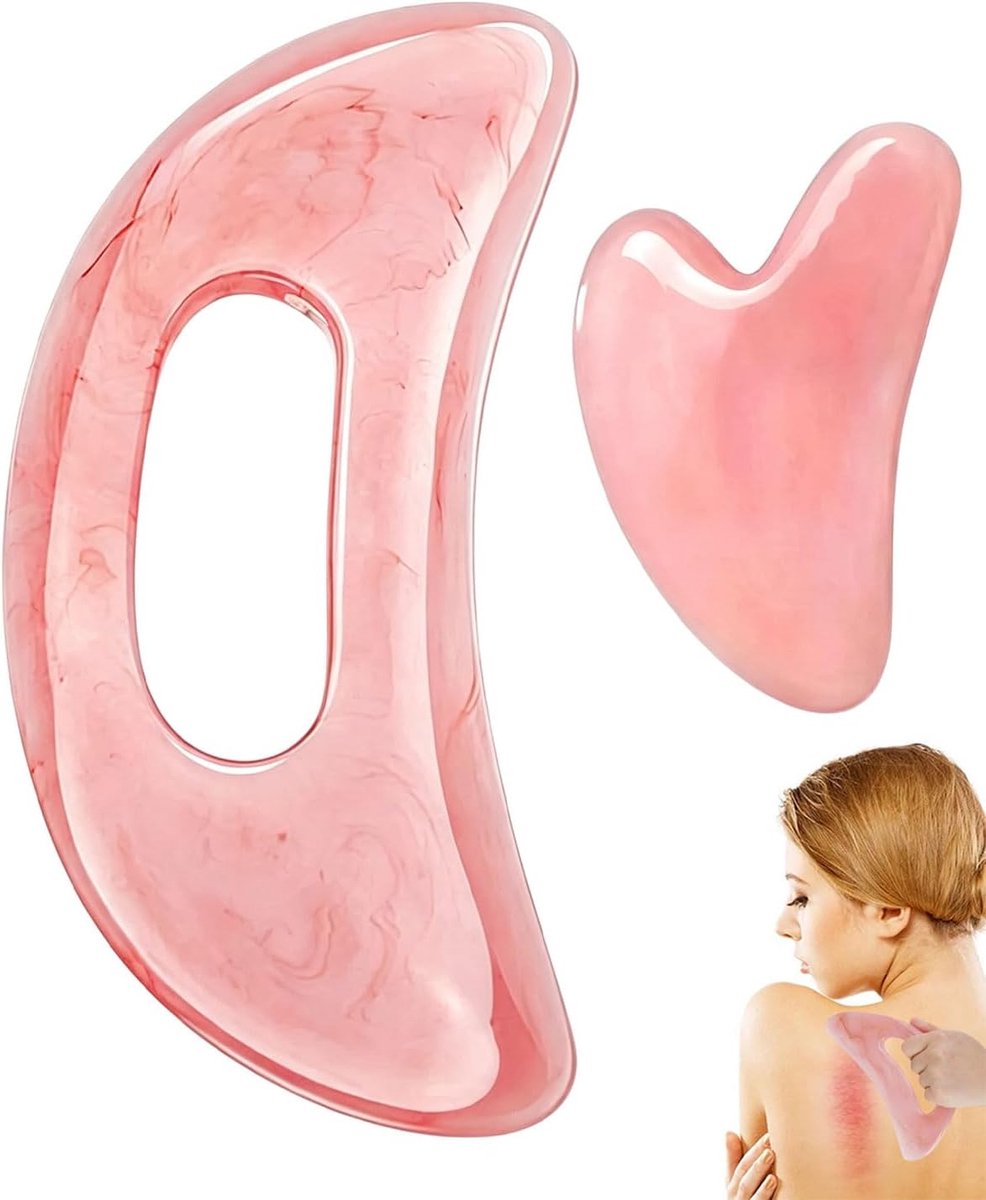 2 stuks Gua Sha Set van kunststof, 2 maten voor gezicht en lichaam, Rosa Gua Sha Massageapparaat met Grip, Lymphdrainage Massage Tool voor Anti-Aging en Huidstraffing, Cellulite