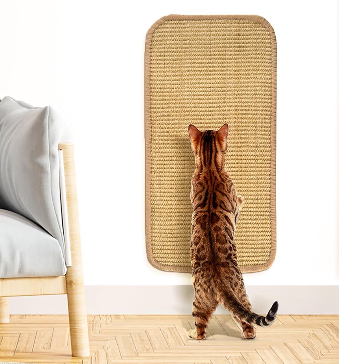 Krabmat voor katten, natuurlijk sisal, krabmat, kattenkrabmat ter bescherming van tapijten en banken, krabpads voor katten, klittenbandsluiting + dubbelzijdige kleefbevestiging, 50 x 25 cm