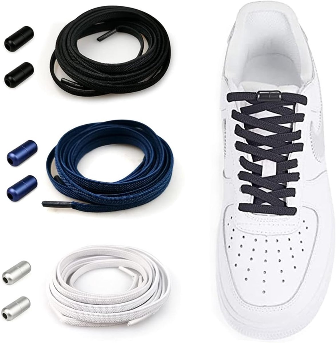 Schoenveters met Metalen Gespen Veters voor Kinderen/Volwassenen - Hoeft Geen Stropdas Schoenveters te Strikken, Vervangende Elastische Metalen Sluiting Schoenveters voor Alle Schoenen