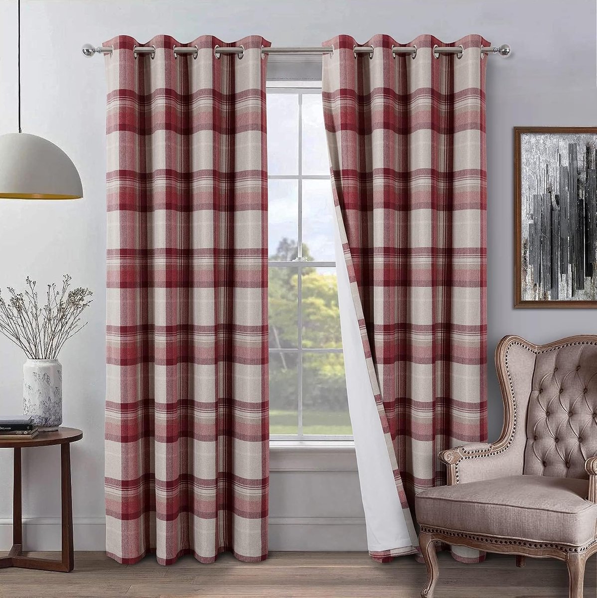 Always4u 100% ondoorzichtige gordijnen van kunstwol, 2 stuks, dubbel gordijn voor woonkamer met oogjes, geluidsisolerend, voor woonkamer, slaapkamer, keuken, 140 x 260 cm, rood
