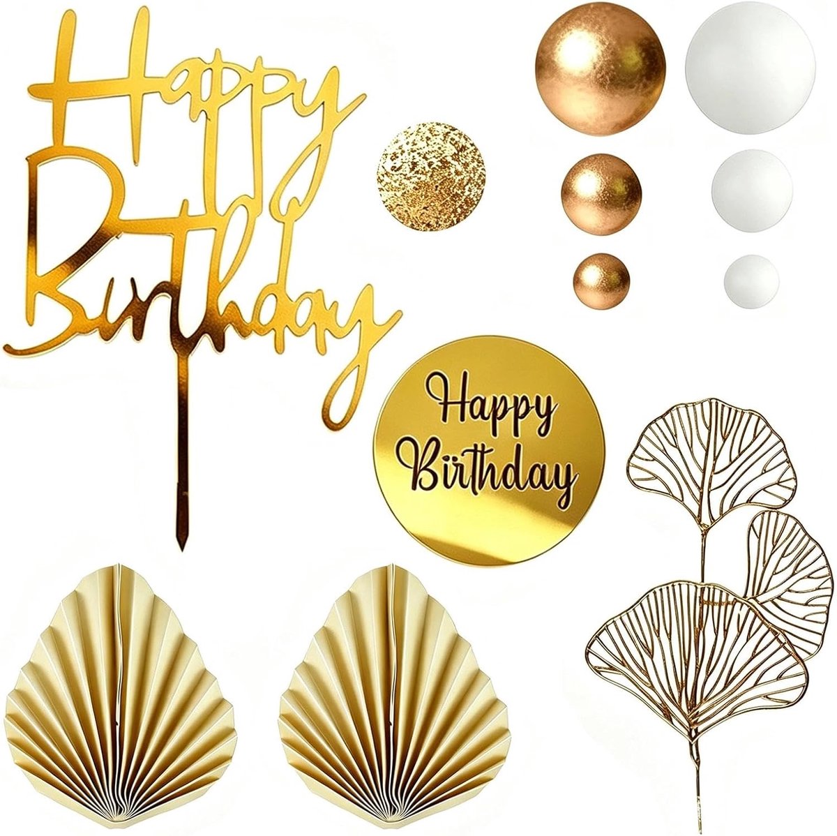 29 stuks taartdecoratie verjaardag, wit-gouden serie cake toppers