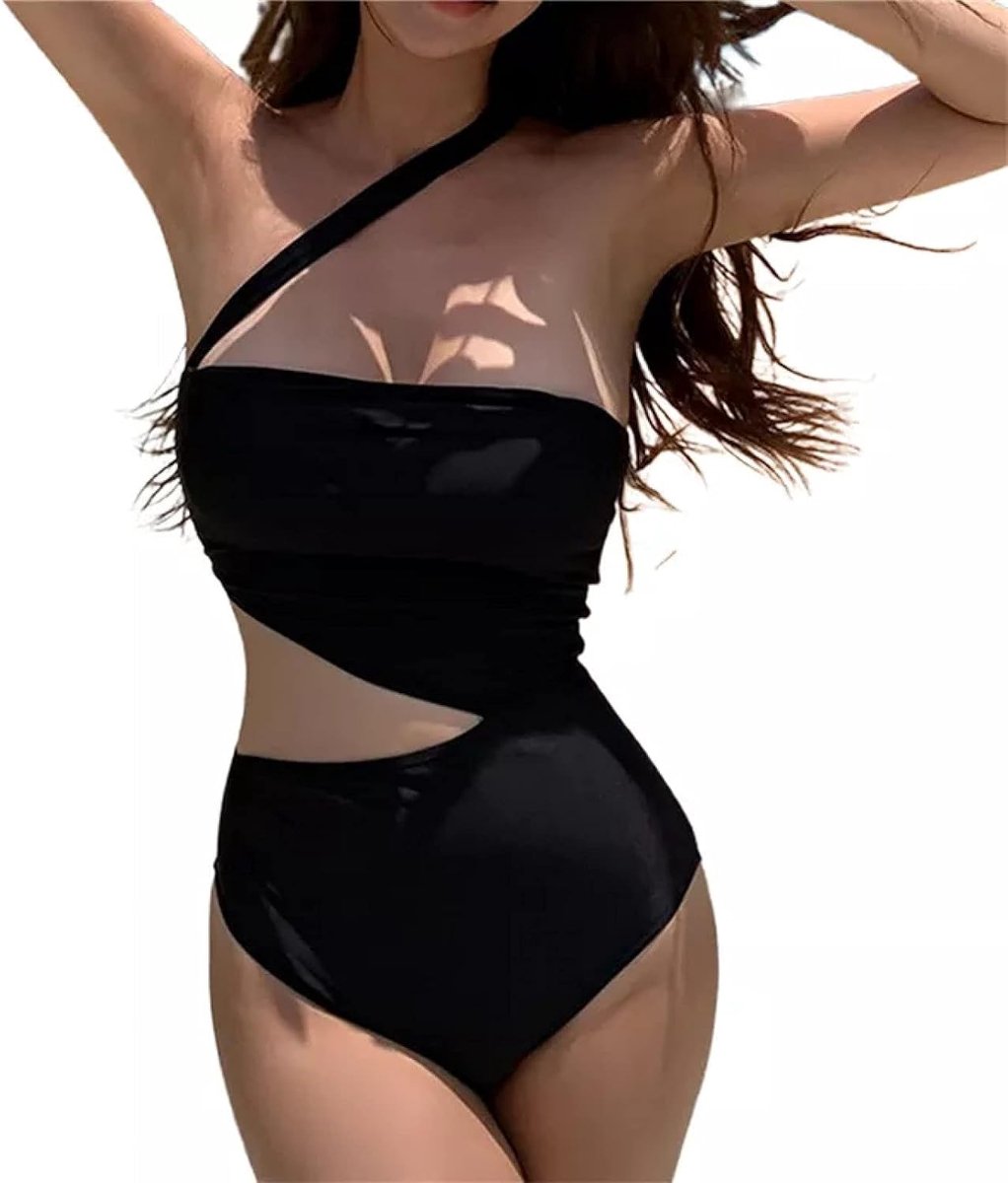 Beachwear Effen Kleur Eendelig Badpak Lange Mouw Off-Shoulder Hol Badmode Voor Zomer Bikinis-L, A