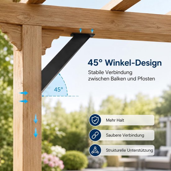 4 stuks 45 graden hoekhouder, zware consoles met 32 schroeven, binnengewricht voor houten palen en balken, bureaurand, pergola, paviljoen, doe-het-zelf-kit — afbeelding 3
