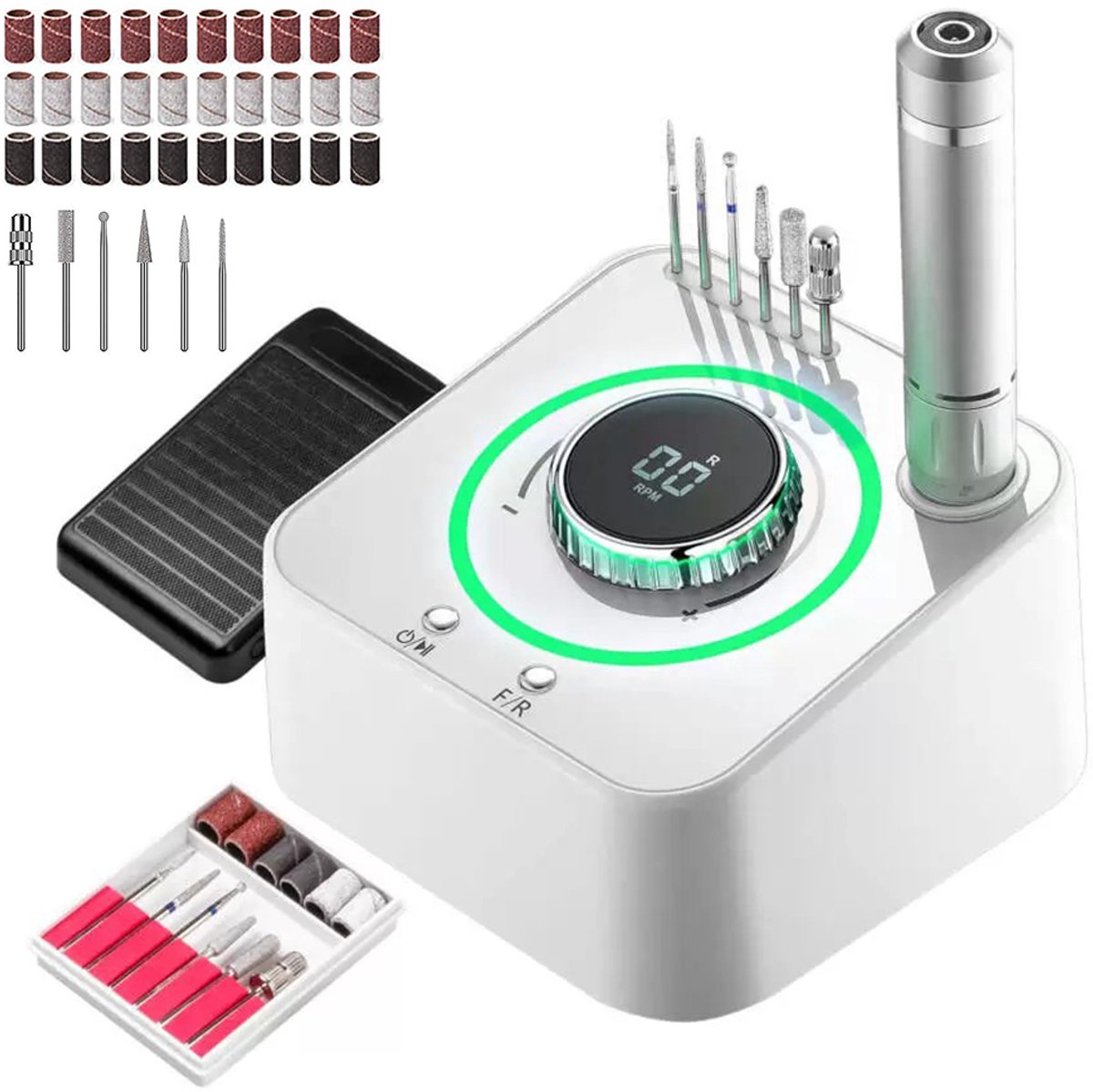 Nagelvijl - Elektrische nagelvijl - Nagelvijlverwijderaar - Voor manicures en pedicures - Manicure- en pedicureset - Eeltverwijderaar - Draagbaar - 48 watt - 40.000 toeren per minuut - Wit