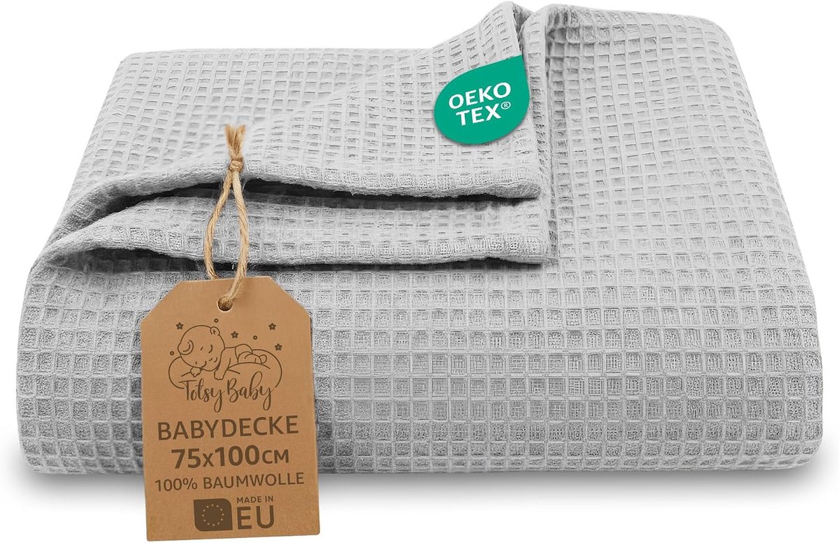 SnelShoppen - Wafeldeken Baby Hele Jaar 75x100 cm - Ademend Katoen Lichtgrijs - Wiegdeken Kinderwagen Newborn - Zachte Wafelpiqué Peuterdeken Oeko-Tex
