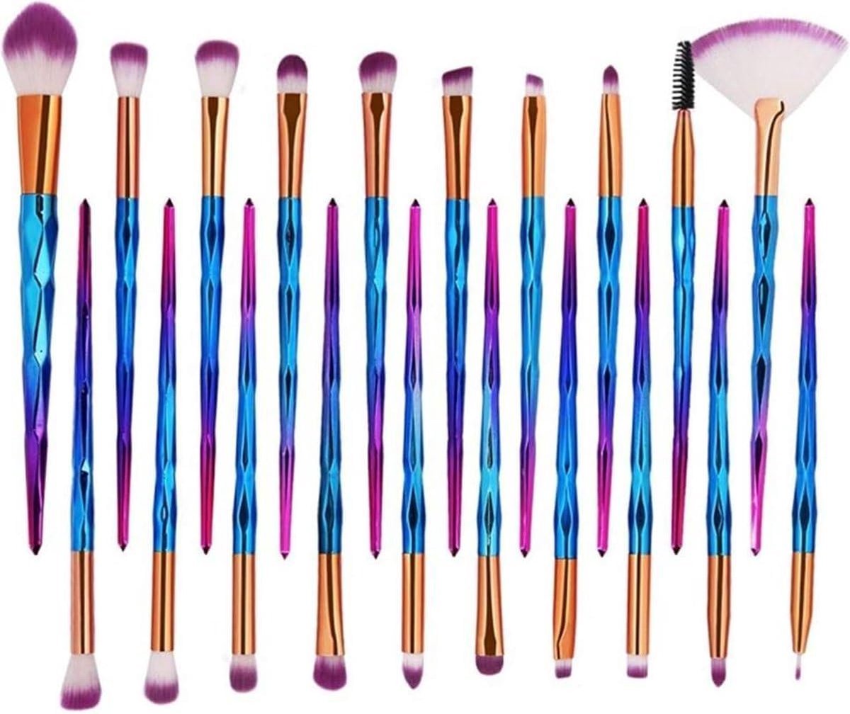 SnelShoppen - Diamond Make Up Brush Set - 20 Delen - Professionele Make Up Penselen voor Oogschaduw - Unicorn Design - Blauw/Paarse Kleur - Perfect vo