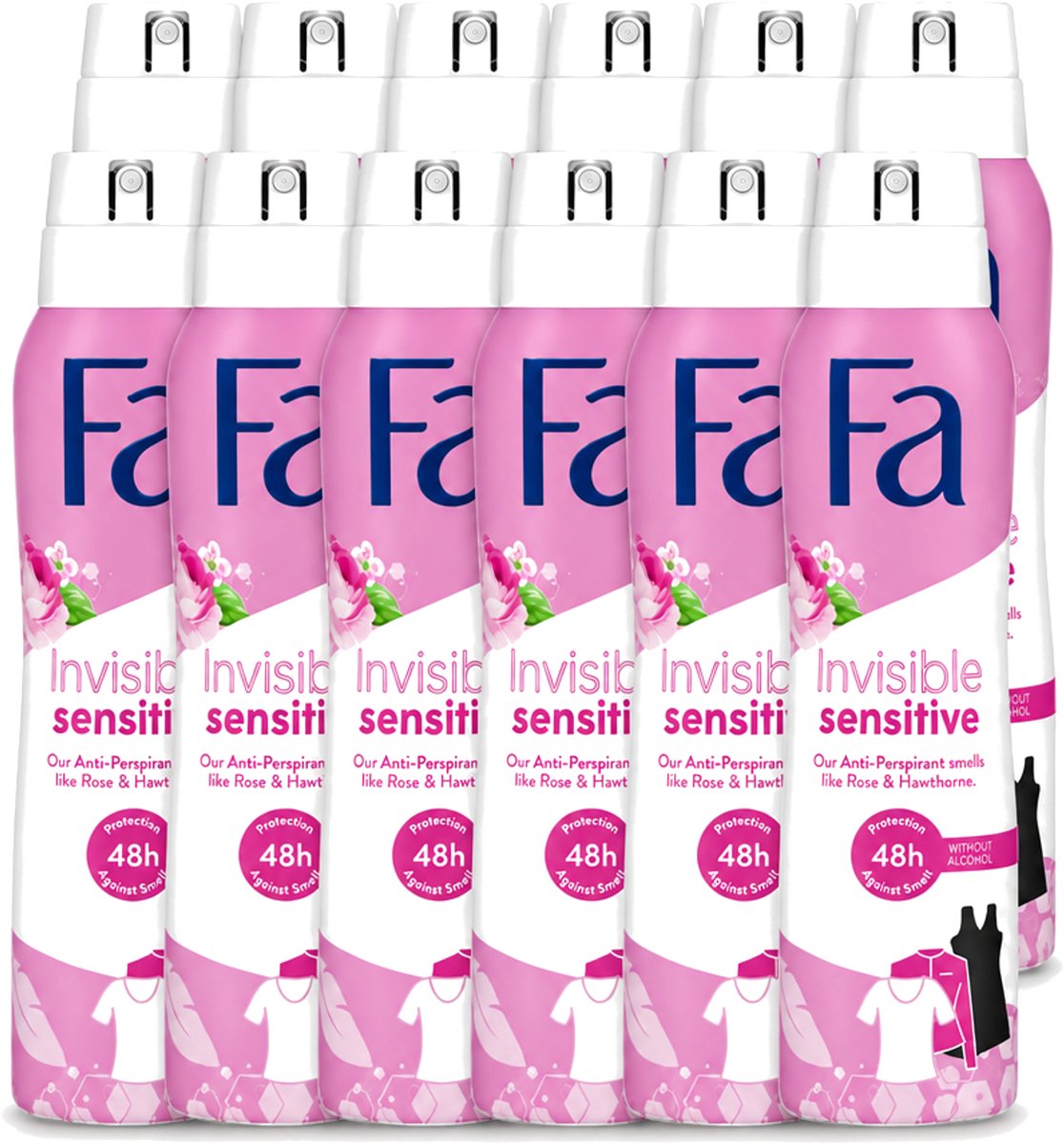 12 x Fa - Deodorant Spray - Invisible Sensitive - Anti-transpirant & Perspirant - 150 ml - Voordeelverpakking - 12 stuks