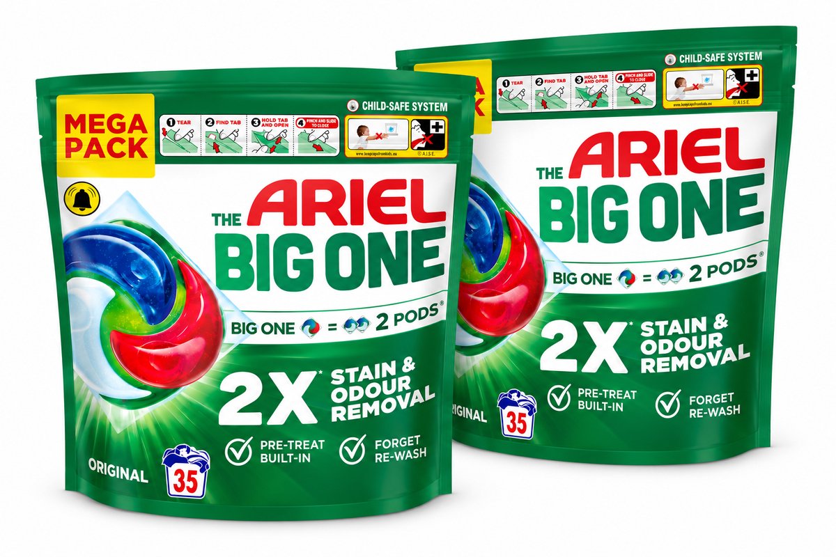 Ariel The Big One Wasmiddel Pods Original – 2 x 35 Wasbeurten – 70 Pods – Mega Pack – Wasmiddelcapsules