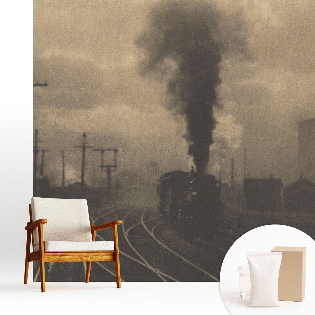 Wallfluent Fotobehang - Geel Vliesbehang - 250x250 cm - Industrielandschap Muurschildering - Gang behang Architectuur - Fotobehang Vlies - Slaapkamer behang