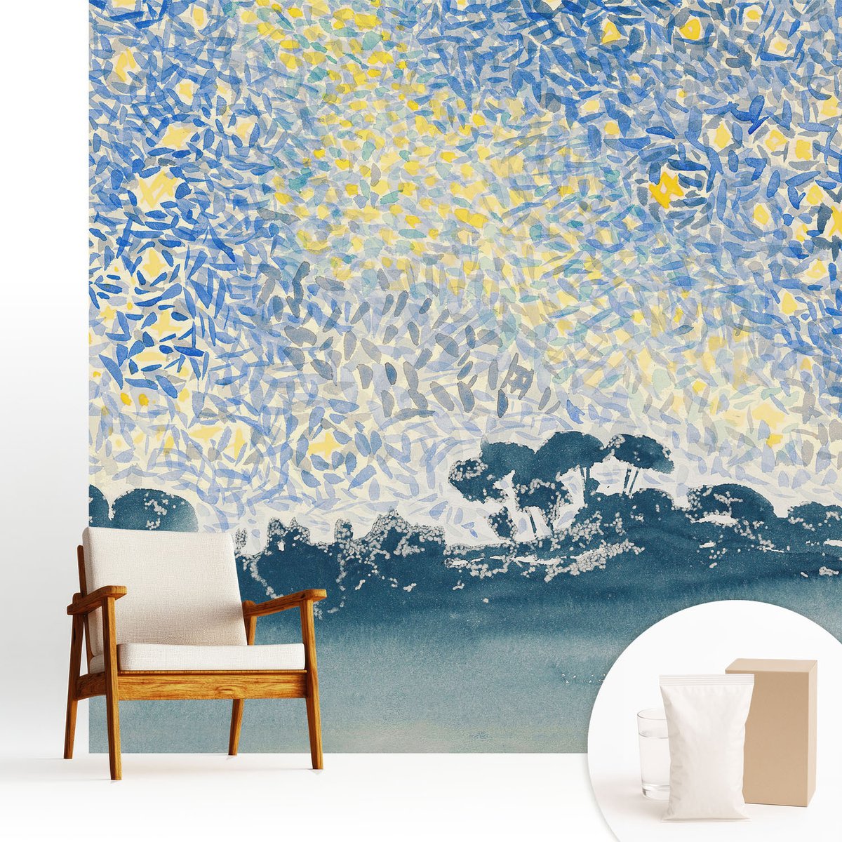 Wallfluent Fotobehang - Blauw Vliesbehang - 250x250 cm - Sterabstractie Fotobehang Vlies - Woonkamer behang Landschappen - Muurschildering - Hal behang