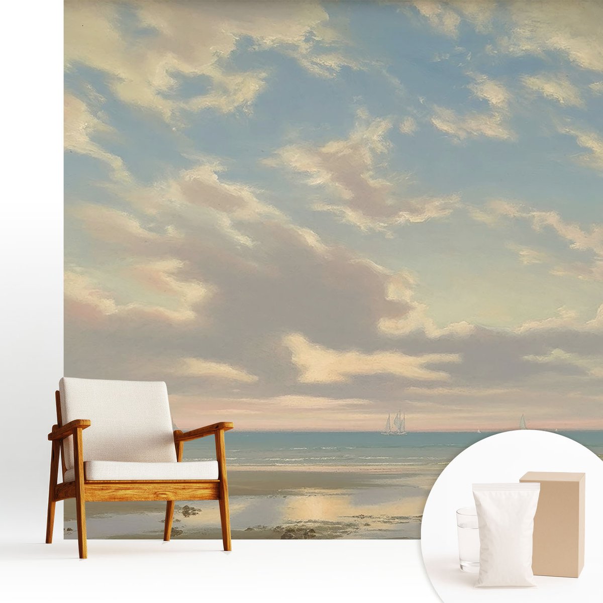 Wallfluent Fotobehang - Blauw Vliesbehang - 250x250 cm - Een Rustige Kust Muurschildering - Gang behang Landschappen - Fotobehang Vlies - Gang behang