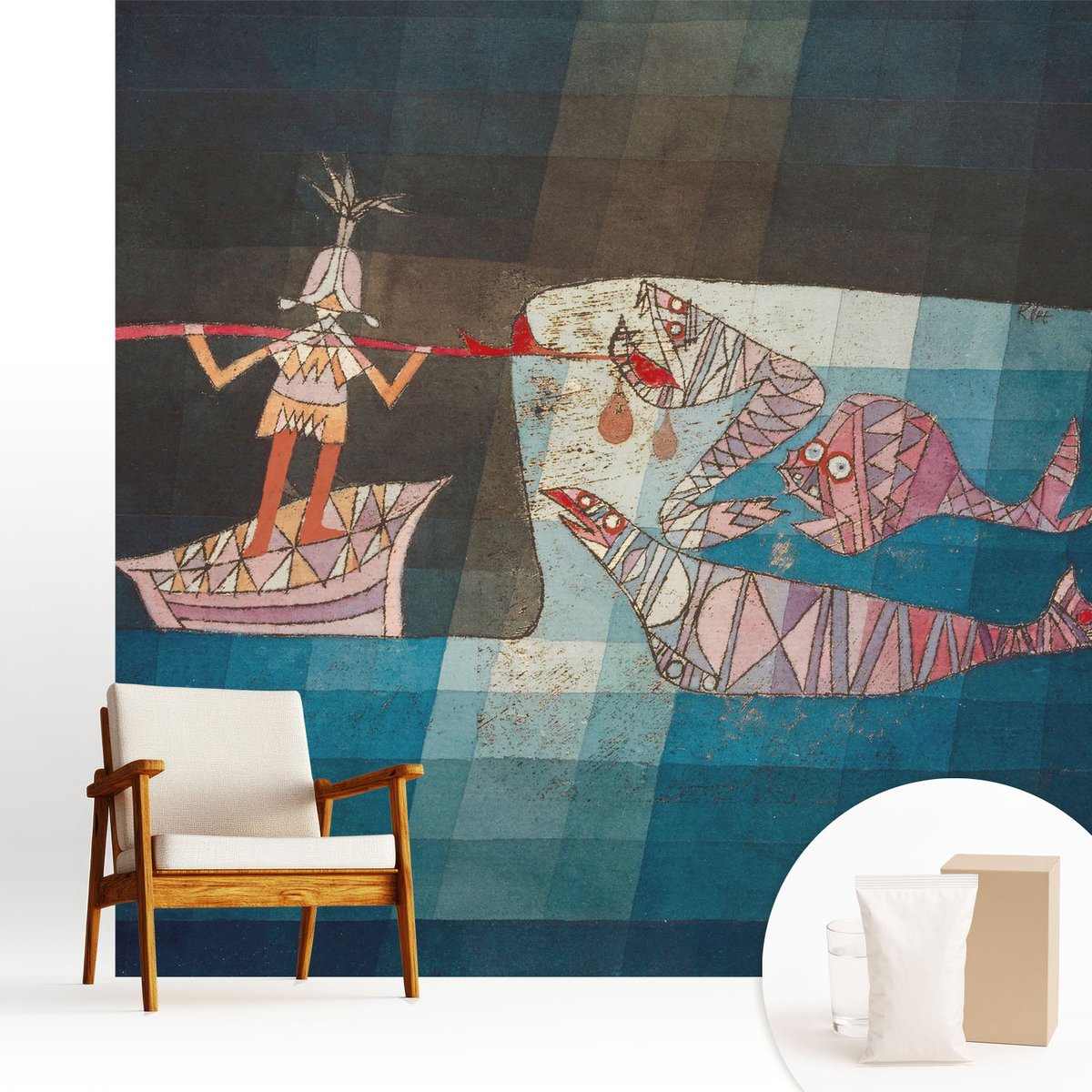 Wallfluent Fotobehang - Zwart Vliesbehang - 250x250 cm - Visser-Jager Fotobehang Vlies - Hal behang Deel - Muurschildering - Woonkamer behang