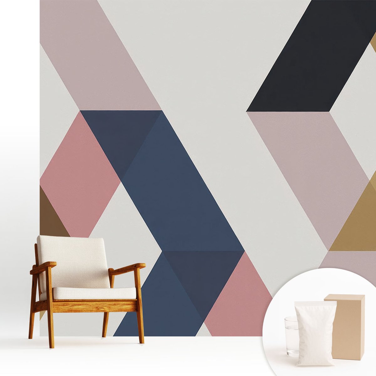 Wallfluent Fotobehang - Wit Vliesbehang - 250x250 cm - Kleurrijke Rhomben Fotobehang Vlies - Hal behang Geometrie - Muurschildering - Woonkamer behang