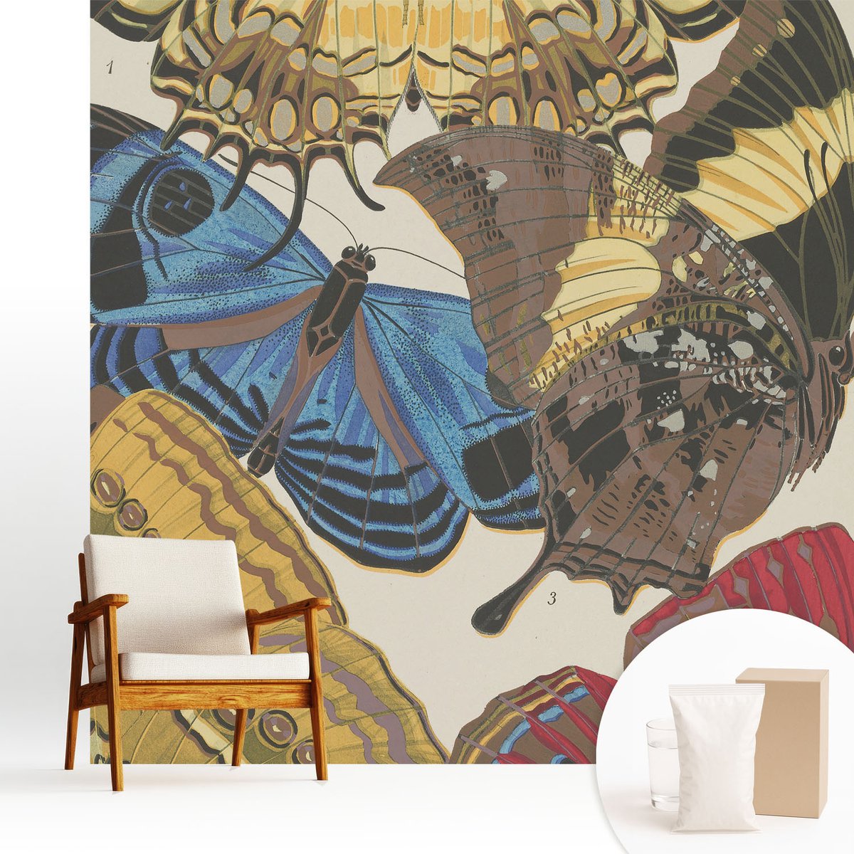 Wallfluent Fotobehang - Zwart Vliesbehang - 250x250 cm - Vlinders Als Inspiratiebron Fotobehang Vlies - Woonkamer behang Bloemen En Planten - Muurschildering - Woonkamer behang