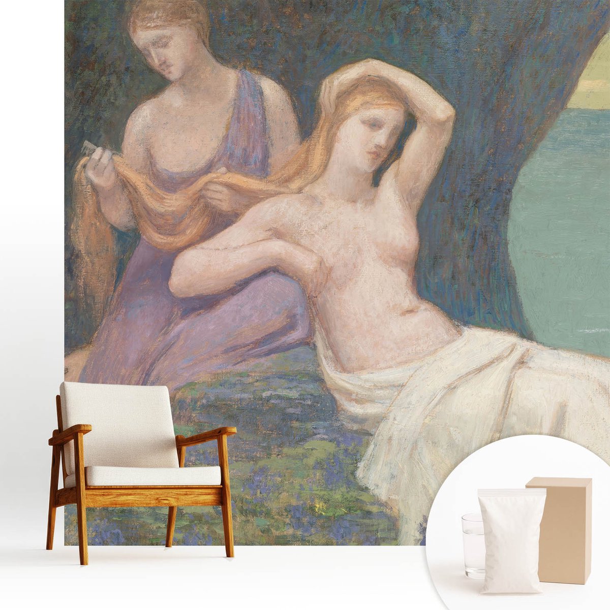 Wallfluent Fotobehang - Roze Vliesbehang - 250x250 cm - Zeegezicht Fotobehang Vlies - Woonkamer behang Deel - Muurschildering - Woonkamer behang