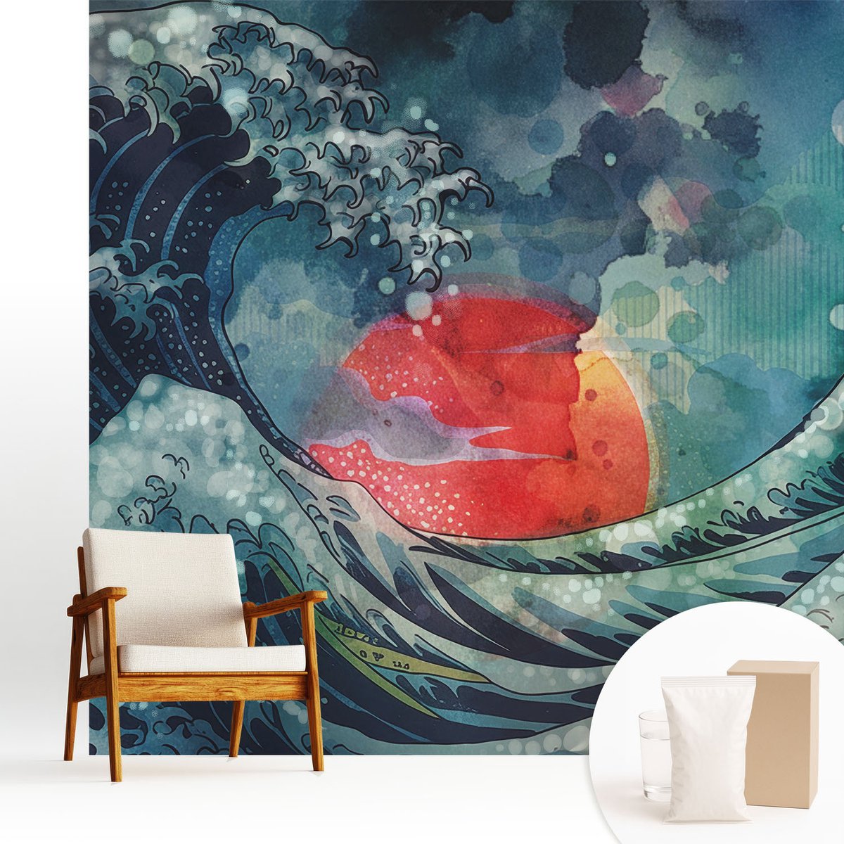 Wallfluent Fotobehang - Blauw Vliesbehang - 250x250 cm - Oceanisch Oosten Muurschildering - Slaapkamer behang Deel - Fotobehang Vlies - Slaapkamer behang