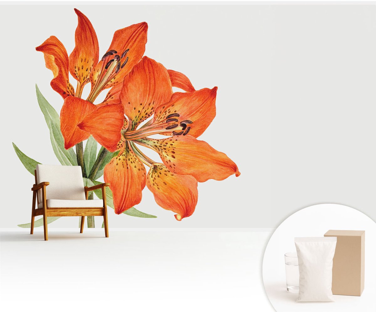 Wallfluent Fotobehang - Oranje Vliesbehang - 416x254 cm - Oranje Lelie Fotobehang Vlies - Woonkamer behang Bloemen En Planten - Muurschildering - Woonkamer behang
