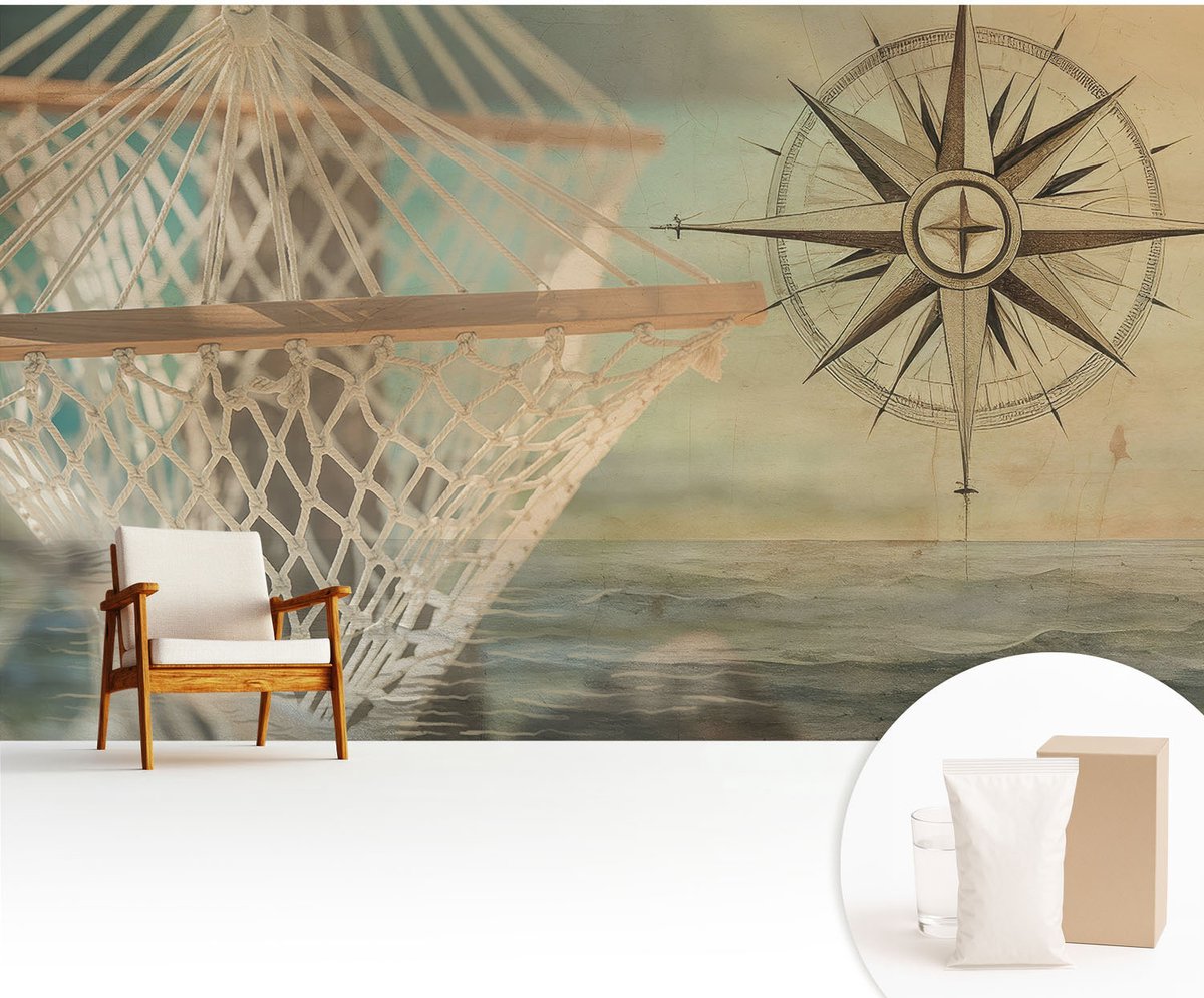 Wallfluent Fotobehang - Beige Vliesbehang - 416x254 cm - Ontspanning Aan Zee Fotobehang Vlies - Hal behang Ander - Muurschildering - Hal behang
