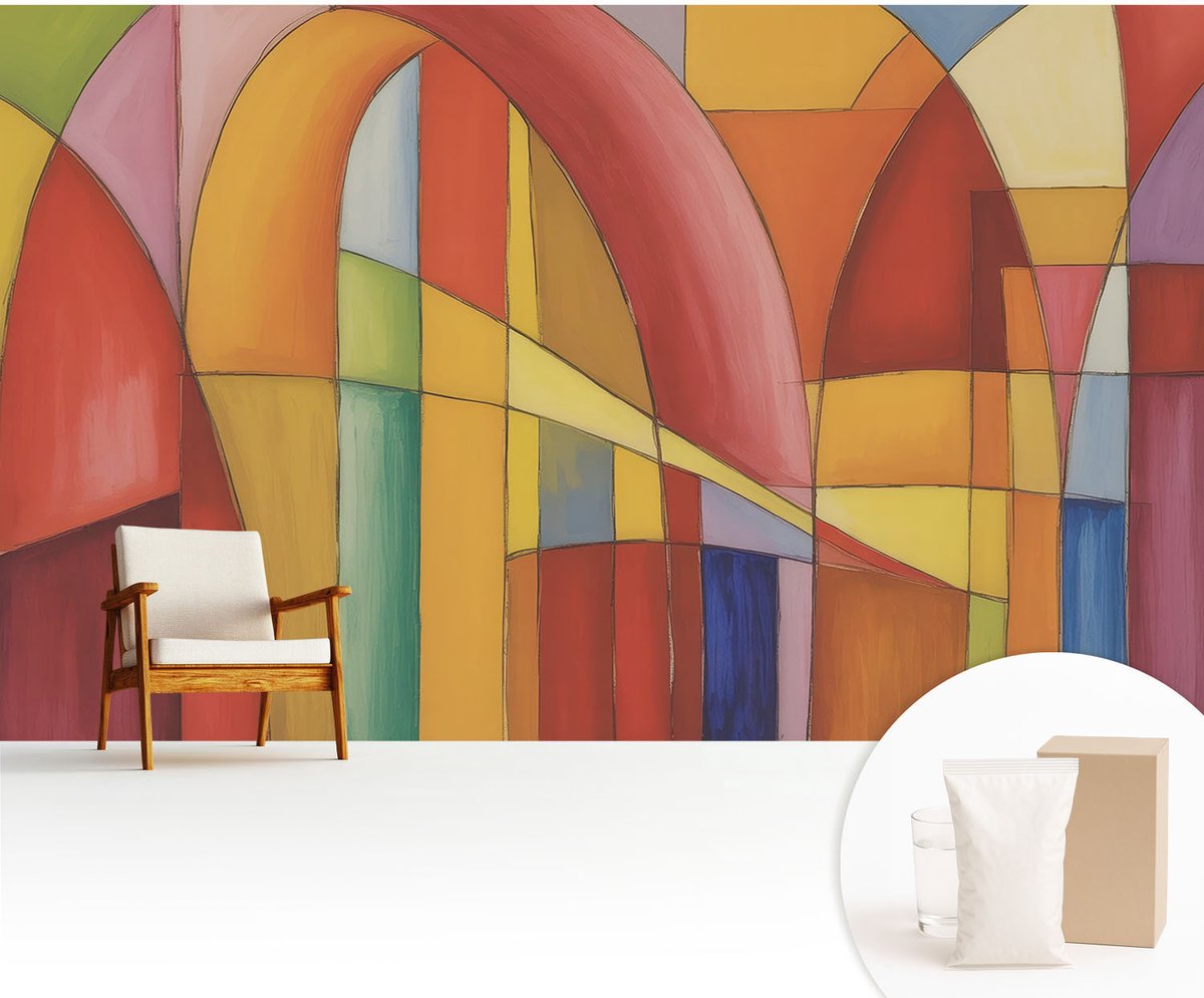 Wallfluent Fotobehang - Rood Vliesbehang - 416x254 cm - Energievormen Muurschildering - Gang behang Abstractie - Fotobehang Vlies - Slaapkamer behang