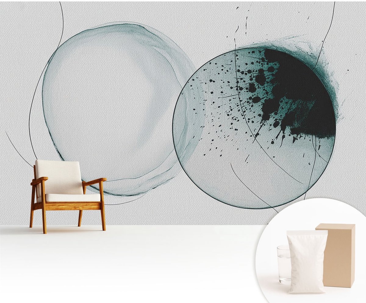 Wallfluent Fotobehang - Wit Vliesbehang - 416x254 cm - Groene Cirkels Muurschildering - Slaapkamer behang Abstractie - Fotobehang Vlies - Gang behang