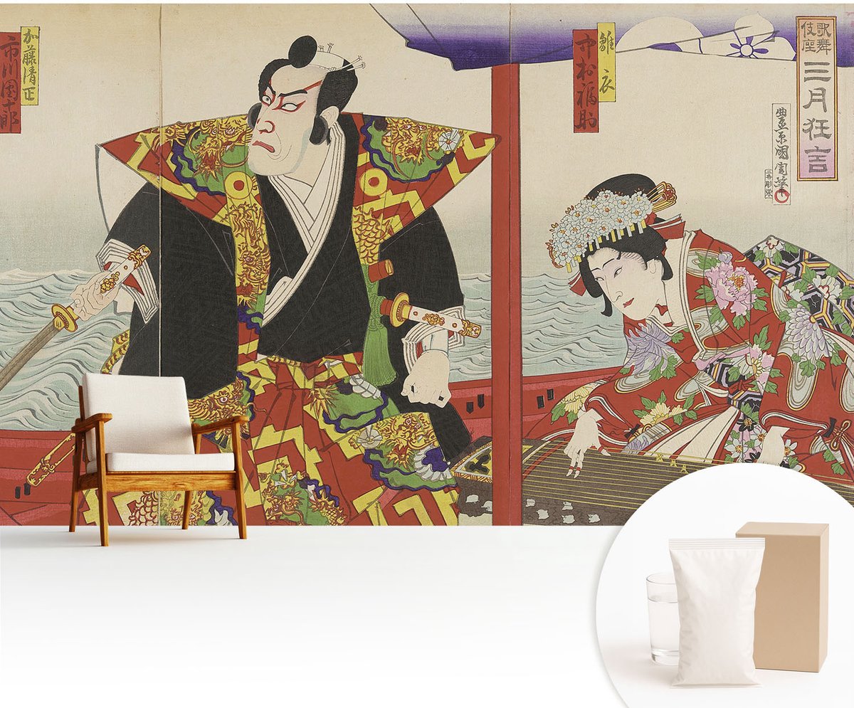 Wallfluent Fotobehang - Rood Vliesbehang - 416x254 cm - Japans Theater Muurschildering - Gang behang Deel - Fotobehang Vlies - Gang behang