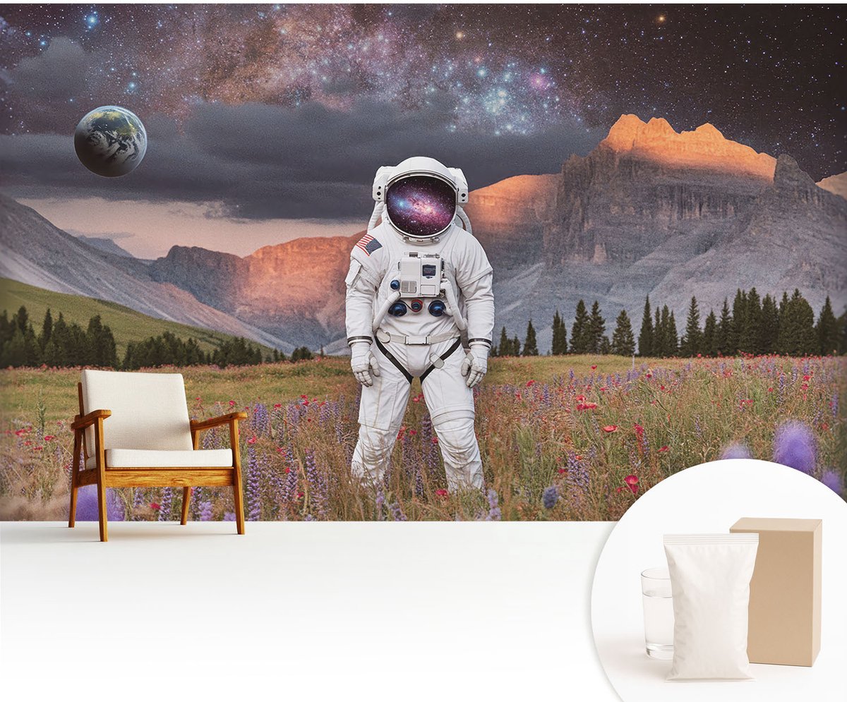 Wallfluent Fotobehang - Zwart Vliesbehang - 416x254 cm - Kosmisch Landschap Muurschildering - Gang behang Kosmos - Fotobehang Vlies - Slaapkamer behang