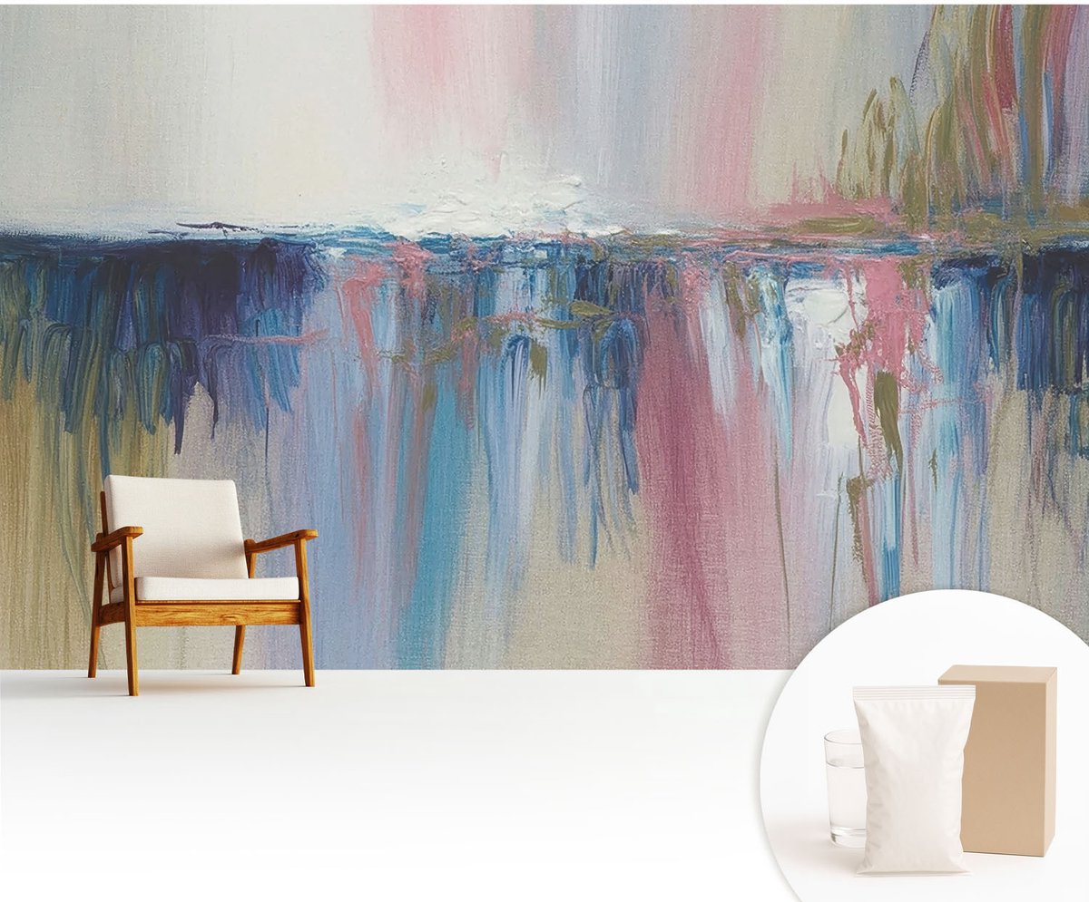 Wallfluent Fotobehang - Grijs Vliesbehang - 416x254 cm - Kleurrijke Abstractie Muurschildering - Gang behang Abstractie - Fotobehang Vlies - Slaapkamer behang