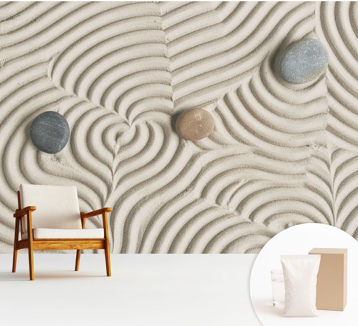 Wallfluent Fotobehang - Wit Vliesbehang - 312x219 cm - Harmonieuze Golven Fotobehang Vlies - Hal behang Teksten - Muurschildering - Woonkamer behang