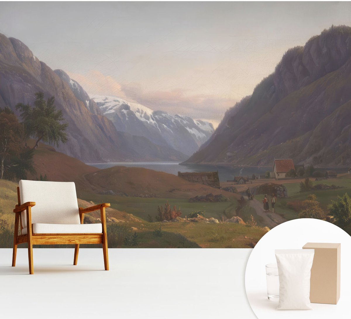 Wallfluent Fotobehang - Wit Vliesbehang - 312x219 cm - Bergpanorama Fotobehang Vlies - Hal behang Landschappen - Muurschildering - Woonkamer behang