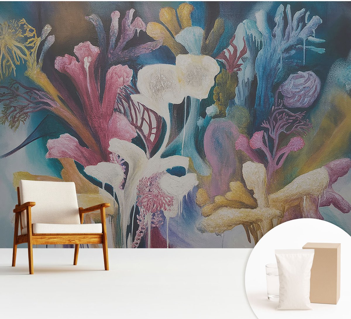 Wallfluent Fotobehang - Blauw Vliesbehang - 312x219 cm - Bloemenexplosie Muurschildering - Slaapkamer behang Deel - Fotobehang Vlies - Gang behang
