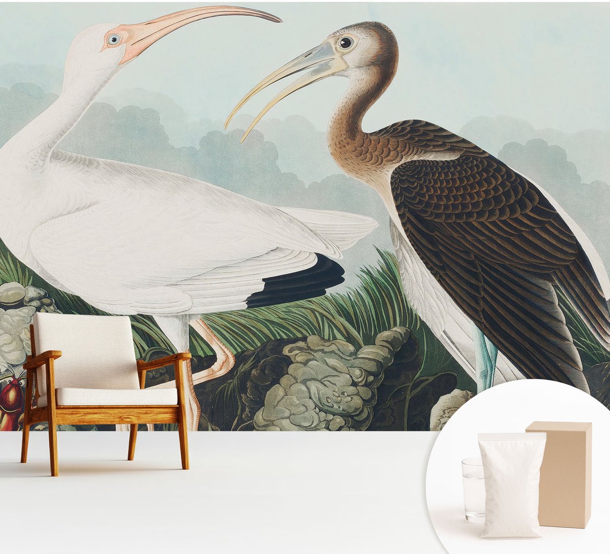 Wallfluent Fotobehang - Wit Vliesbehang - 312x219 cm - Vogelpaar Muurschildering - Gang behang Dieren - Fotobehang Vlies - Slaapkamer behang