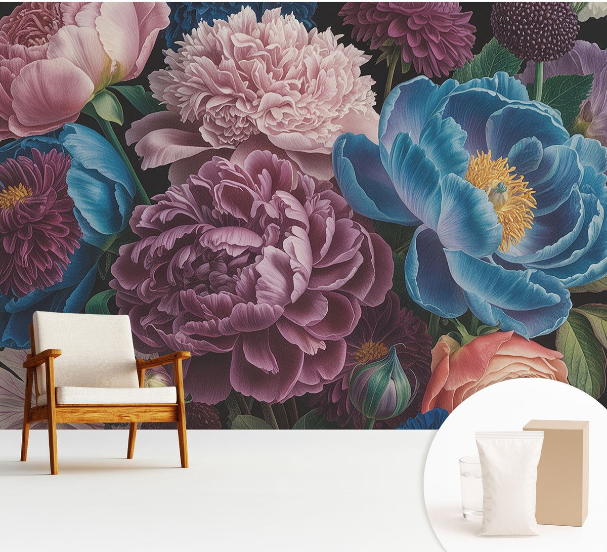 Wallfluent Fotobehang - Roze Vliesbehang - 312x219 cm - Kleurrijke Bloemen Muurschildering - Gang behang Bloemen En Planten - Fotobehang Vlies - Gang behang