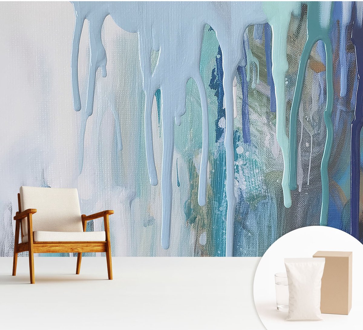 Wallfluent Fotobehang - Wit Vliesbehang - 312x219 cm - Blauwe Watervallen Muurschildering - Gang behang Abstractie - Fotobehang Vlies - Gang behang