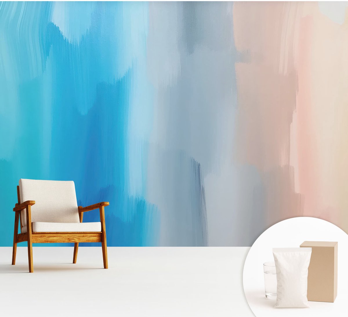 Wallfluent Fotobehang - Blauw Vliesbehang - 312x219 cm - Kleurrijke Abstractie Muurschildering - Slaapkamer behang Abstractie - Fotobehang Vlies - Slaapkamer behang