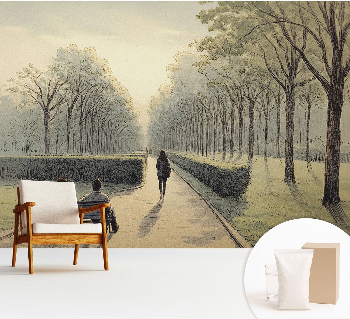 Wallfluent Fotobehang - Groente Vliesbehang - 312x219 cm - Park Vrede Muurschildering - Gang behang Landschappen - Fotobehang Vlies - Slaapkamer behang