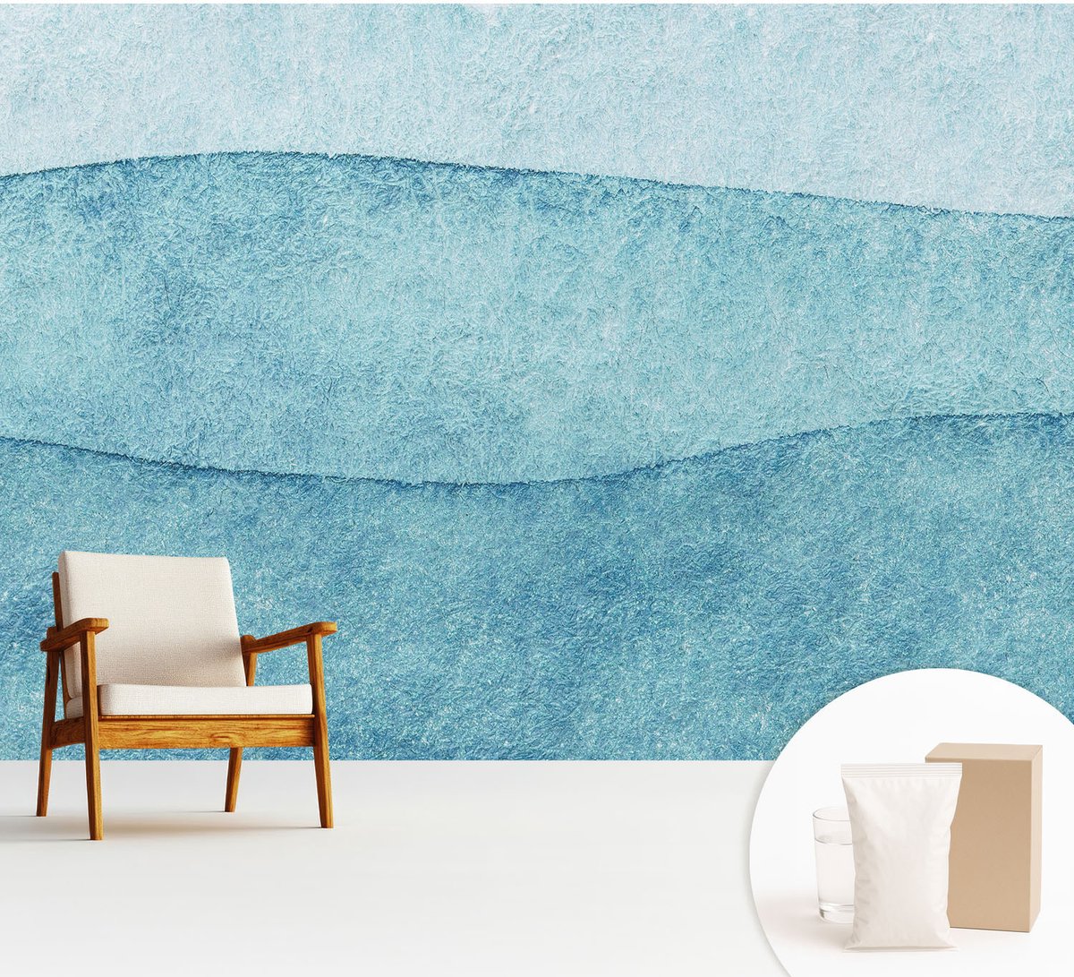 Wallfluent Fotobehang - Blauw Vliesbehang - 312x219 cm - Blauwe Golven Muurschildering - Slaapkamer behang Texturen - Fotobehang Vlies - Slaapkamer behang