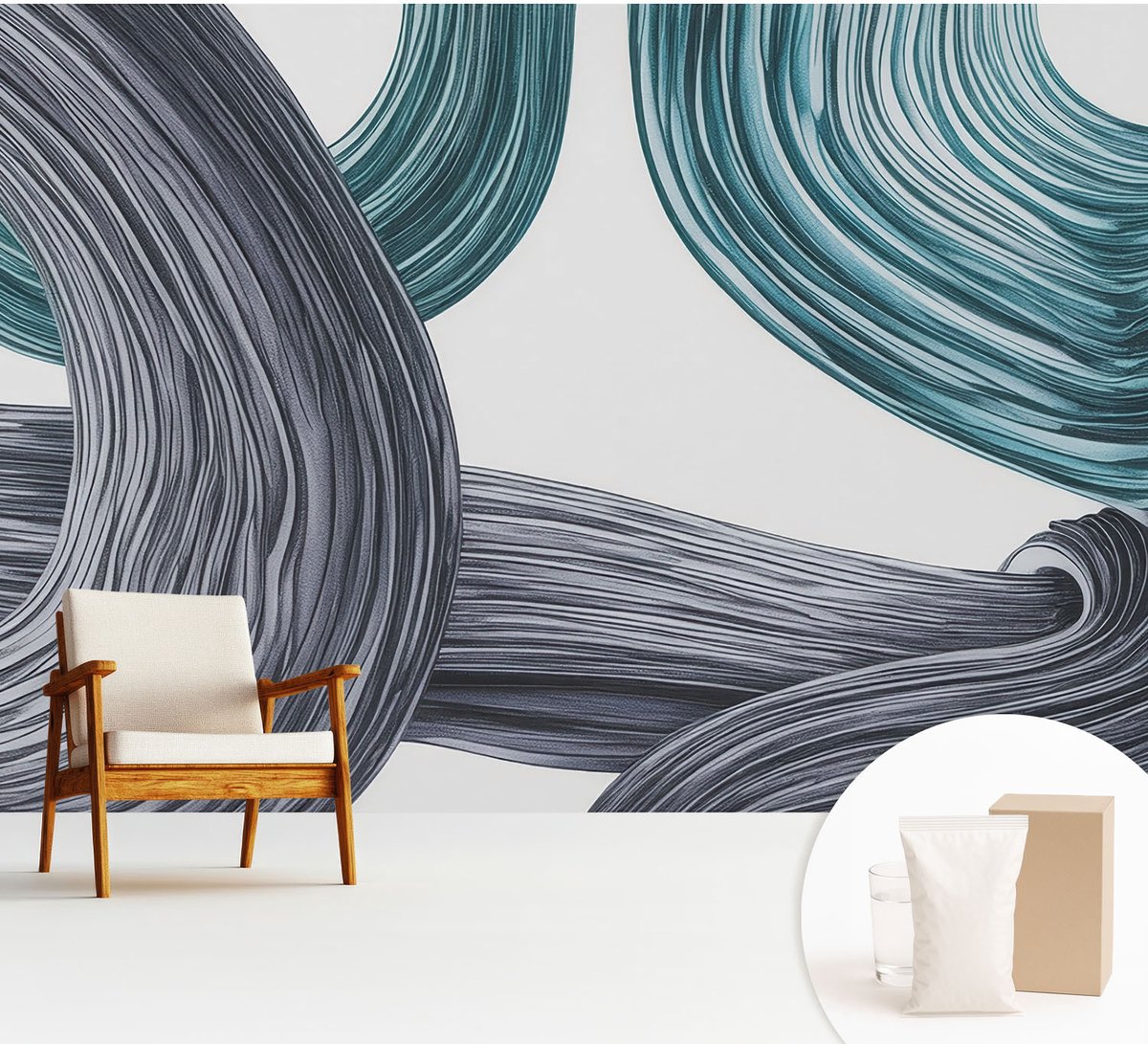 Wallfluent Fotobehang - Grijs Vliesbehang - 312x219 cm - Vloeistofleidingen Muurschildering - Gang behang Abstractie - Fotobehang Vlies - Slaapkamer behang