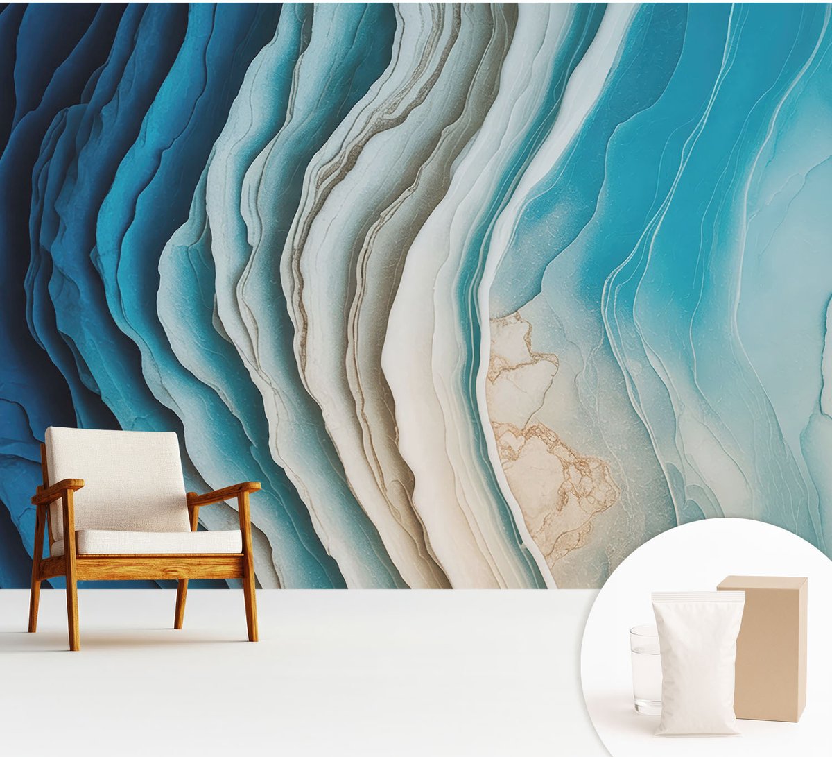 Wallfluent Fotobehang - Blauw Vliesbehang - 312x219 cm - Golven Van Harmonie Fotobehang Vlies - Woonkamer behang Abstractie - Muurschildering - Woonkamer behang