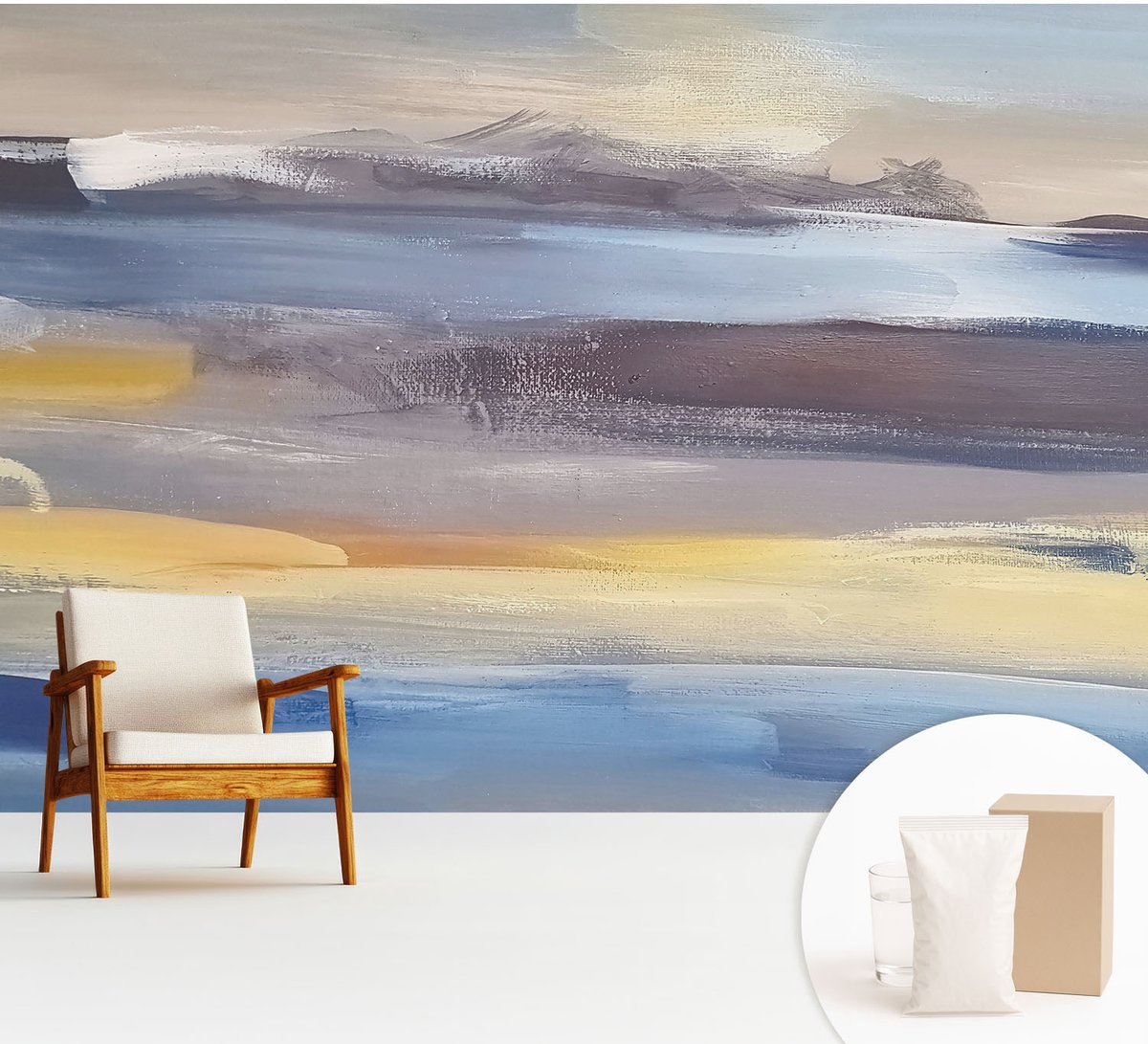 Wallfluent Fotobehang - Blauw Vliesbehang - 312x219 cm - Vreedzaam Landschap Muurschildering - Slaapkamer behang Abstractie - Fotobehang Vlies - Slaapkamer behang