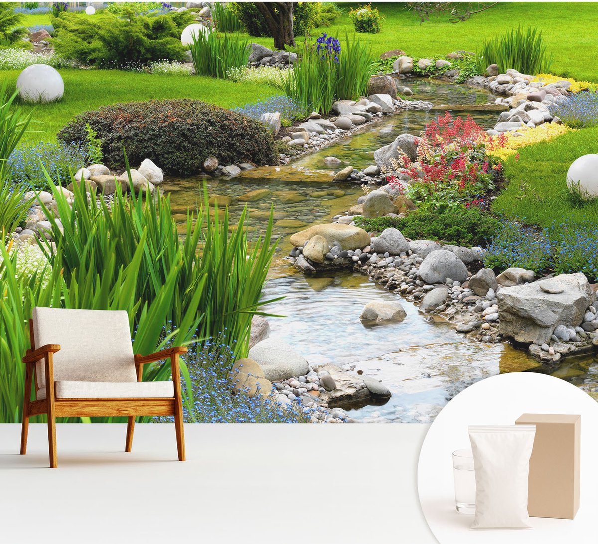 Wallfluent Fotobehang - Groente Vliesbehang - 312x219 cm - Idyllische Tuin Muurschildering - Gang behang Bloemen En Planten - Fotobehang Vlies - Slaapkamer behang
