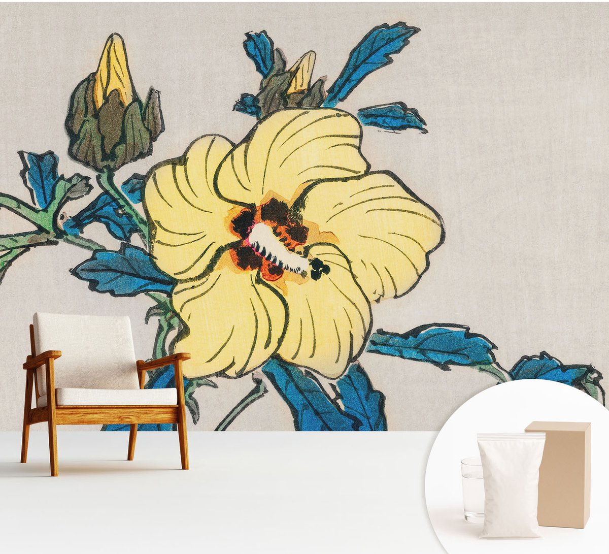Wallfluent Fotobehang - Geel Vliesbehang - 312x219 cm - Gele Bloem Muurschildering - Gang behang Bloemen En Planten - Fotobehang Vlies - Slaapkamer behang